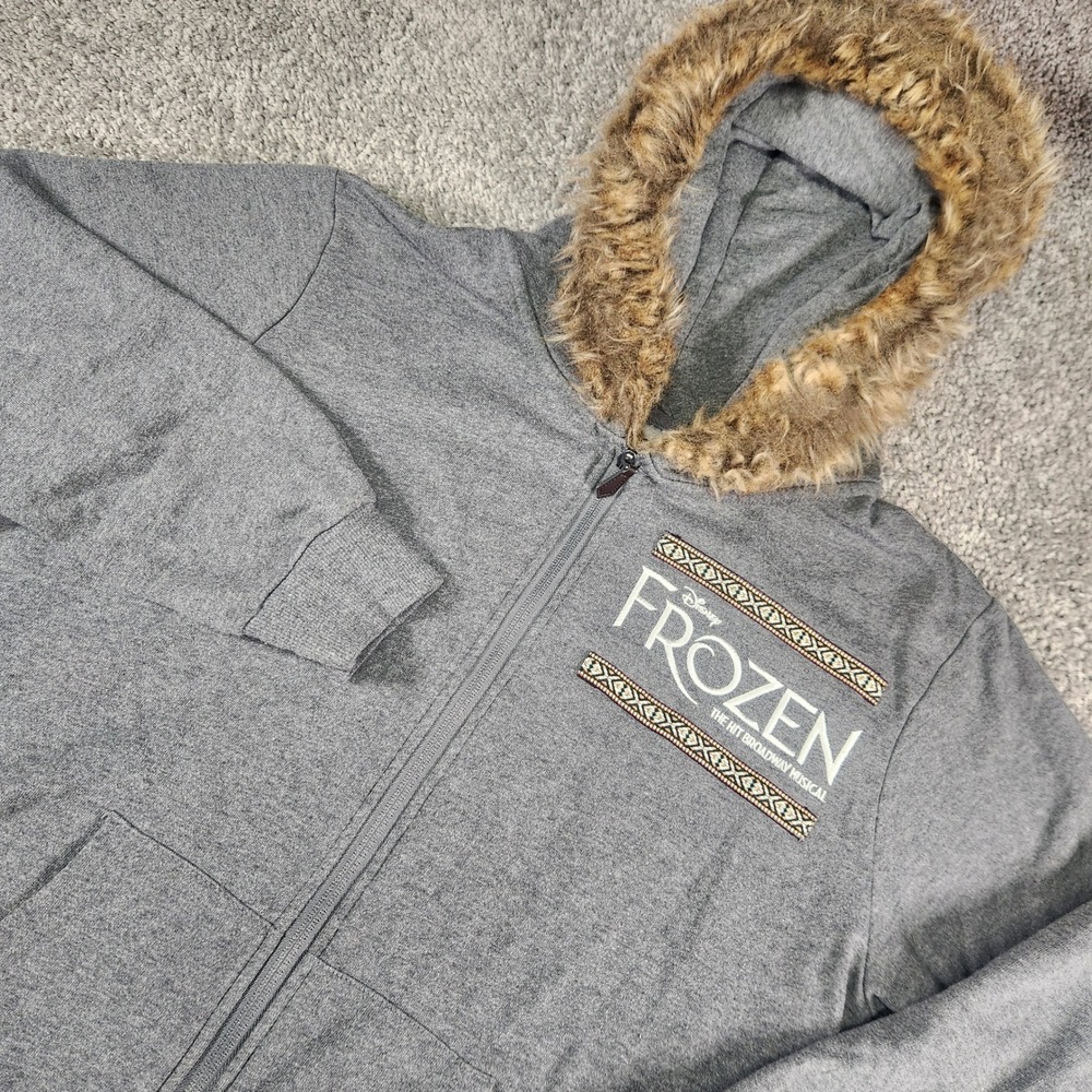 Disney Frozen Hoodie Womens‎ Medium Broadway Musical Fur Trim Gray Zip Theater